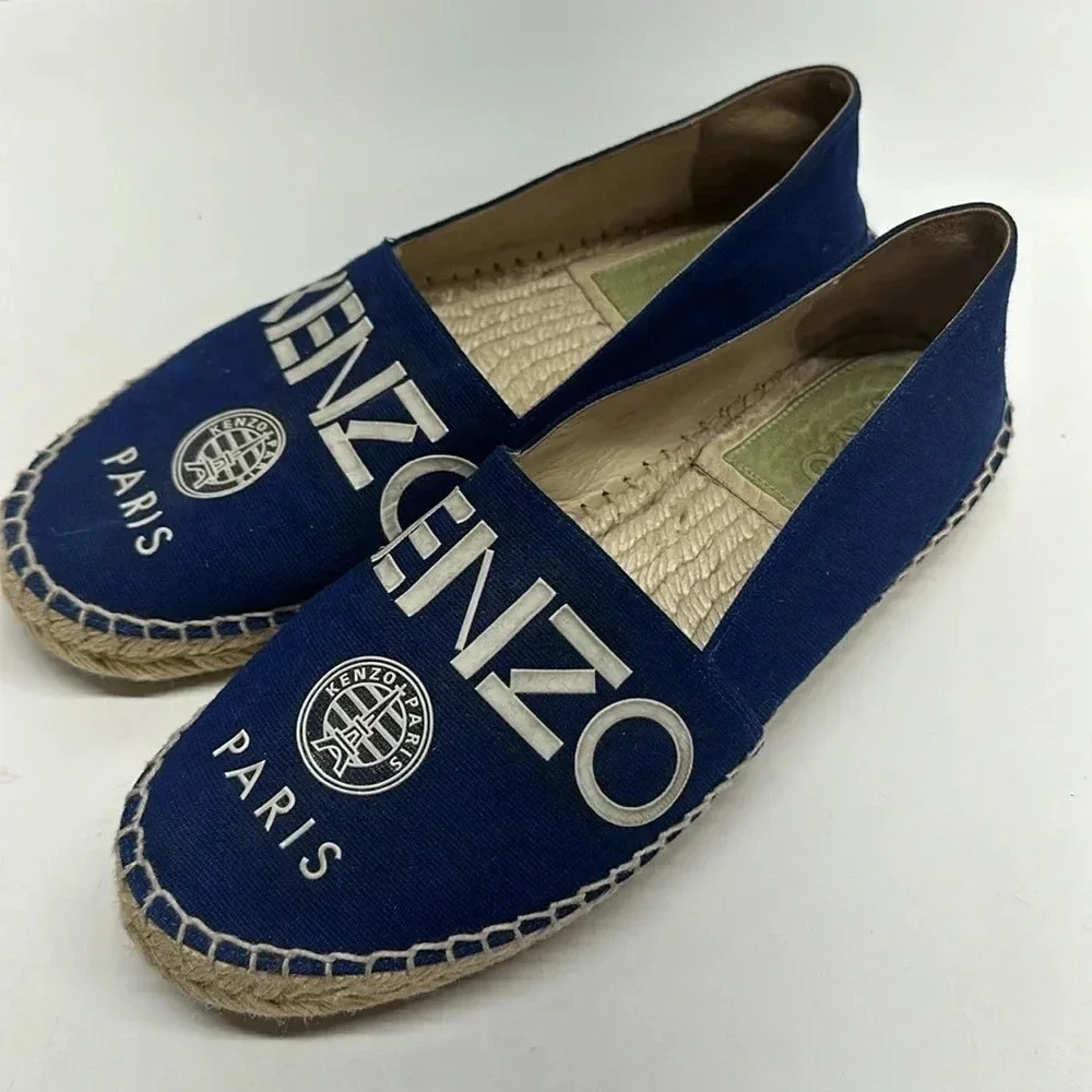 Kenzo Paris Espadrilles Flats Shoes Logo Slip On Royal Blue Women's Size 37 US 6